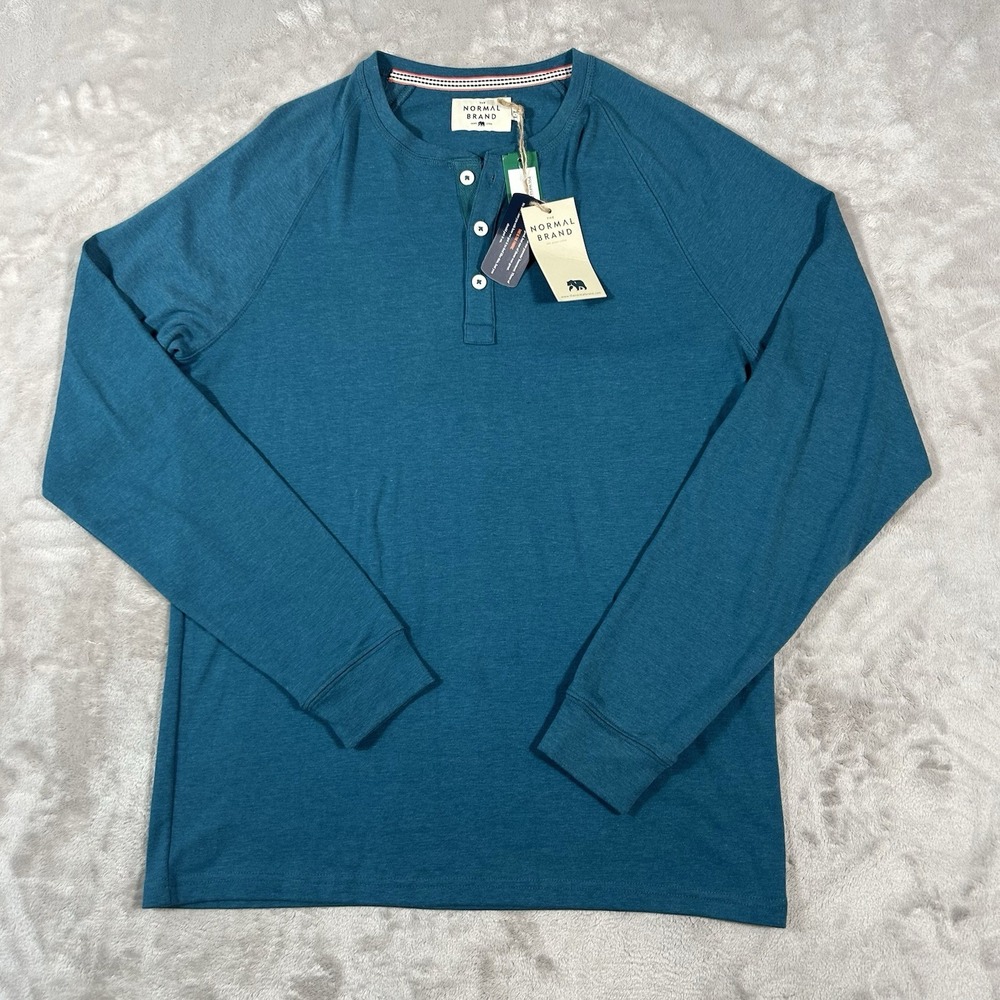 NEW The Normal Brand Puremeso Everyday Henley Teal Green Men L-T Long Sleeve NWT